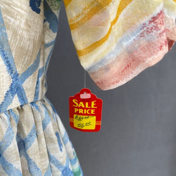 Vtg 80s 90s Two Potato Artsy A Line Midi Dress M Petite Sheer NOS Coastal Pastel - Picture 15 of 16